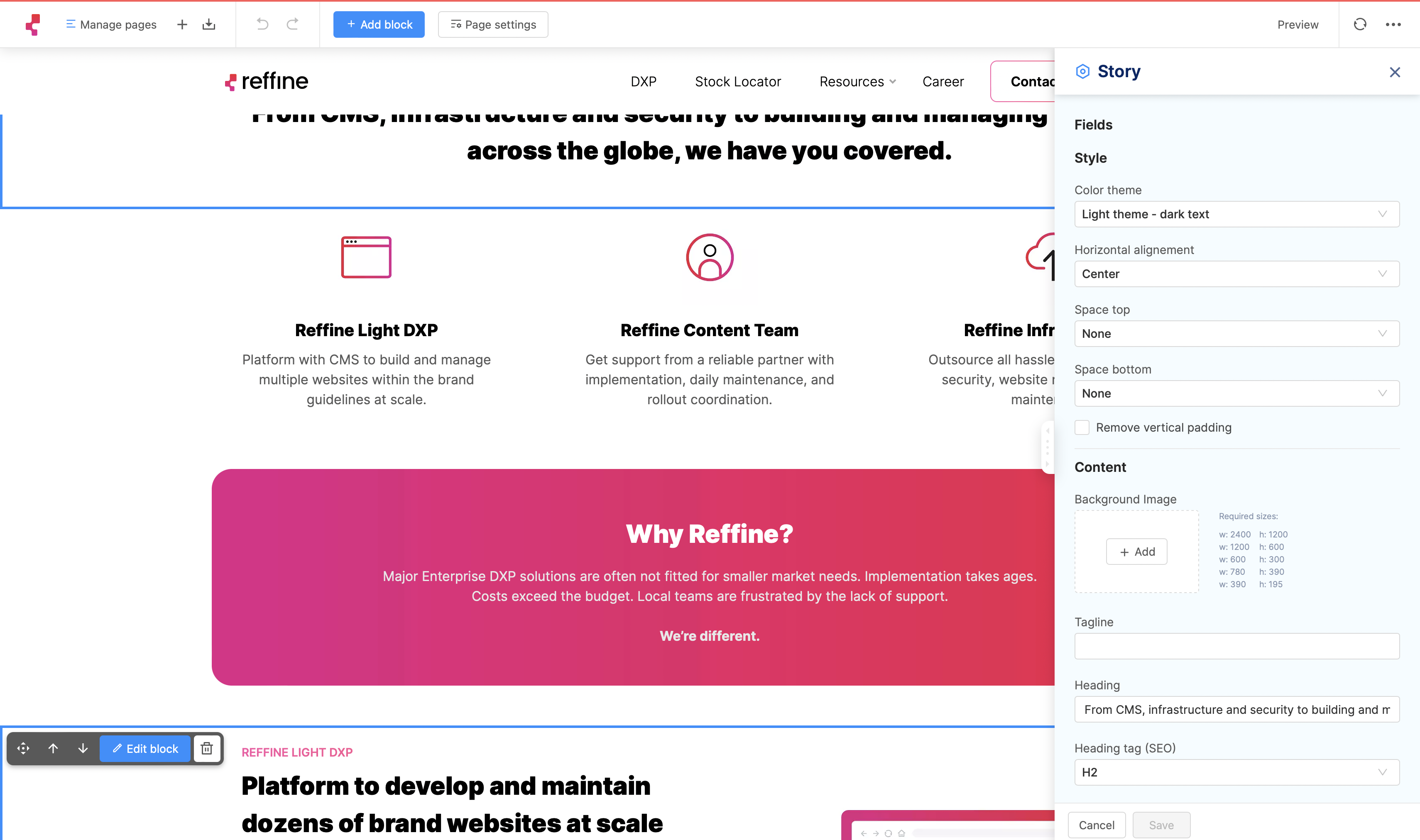 screenshot of Reffine DXP